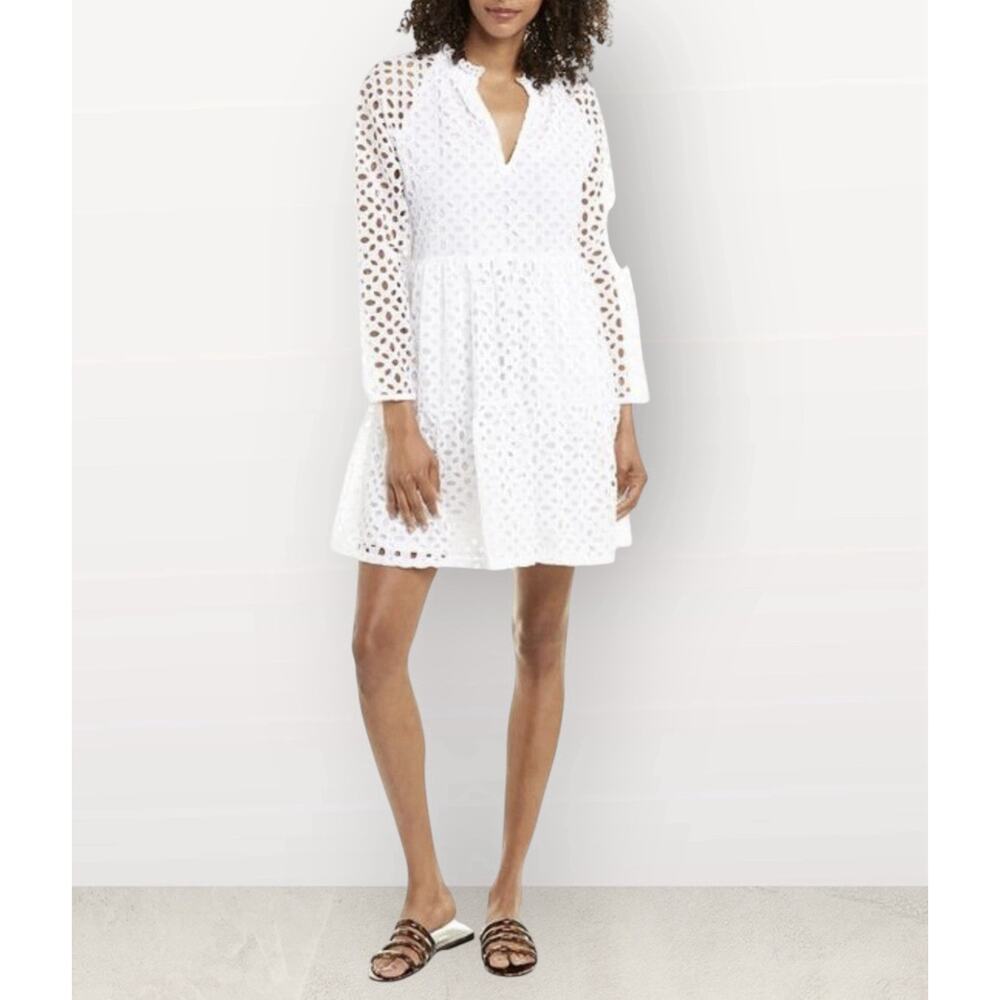 NWT J. Crew White Tiered Popover Embroidered Eyelet Long Sleeve Dress XXSP $138